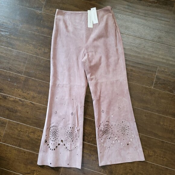 Rebecca Taylor Suede Pants Womens 6 Mocha Contemporary Boho Western Lace - Picture 3 of 10